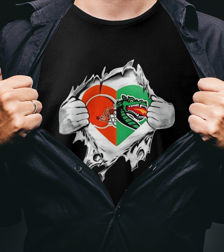 Cleveland Browns UAB Blazers Heart Superman Chest Rip T-Shirt
