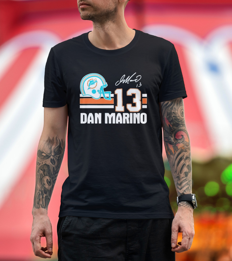 Miami Dolphins Dan Marino 13 Helmet Signature T-Shirt