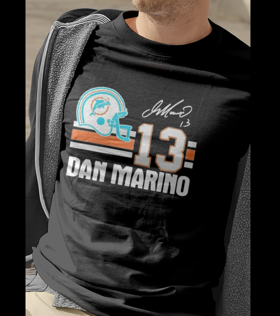 Miami Dolphins Dan Marino 13 Helmet Signature T-Shirt