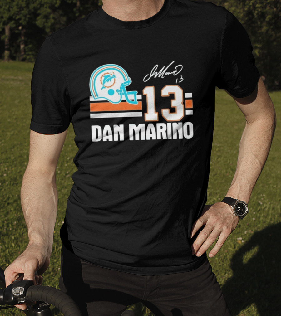 Miami Dolphins Dan Marino 13 Helmet Signature T-Shirt