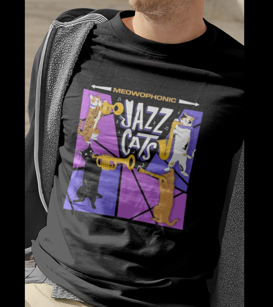 Meowophonic Jazz Cats Playing Trumpets And Saxophones T-Shirt