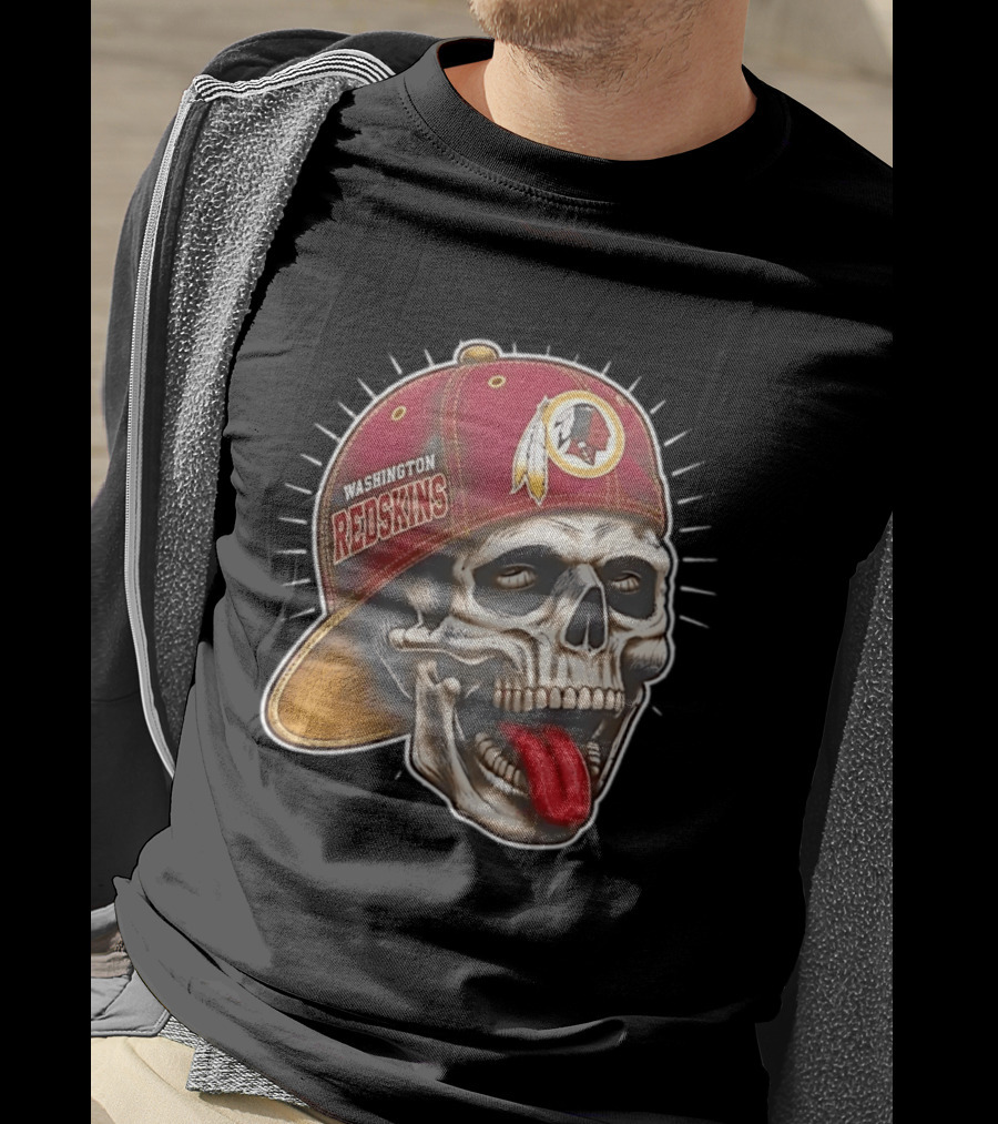 Washington Redskins Football Skull Tongue Out Cap T-Shirt