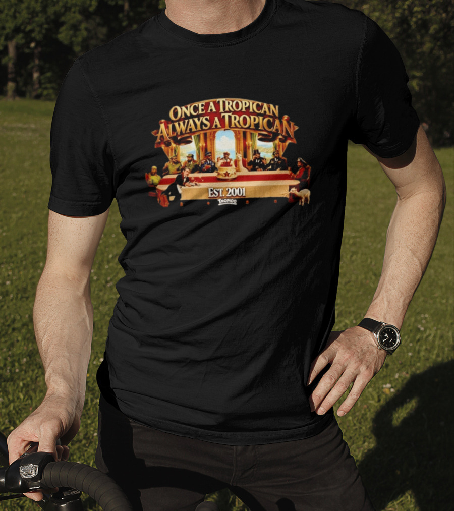 Once A Tropican Always A Tropican Tropico Est 2001 Vintage Table Gathering Scene T-Shirt