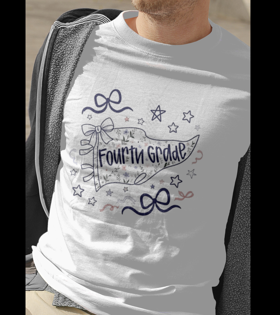 Fourth Grade Floral Pennant Bows And Stars Back To School T-Shirt