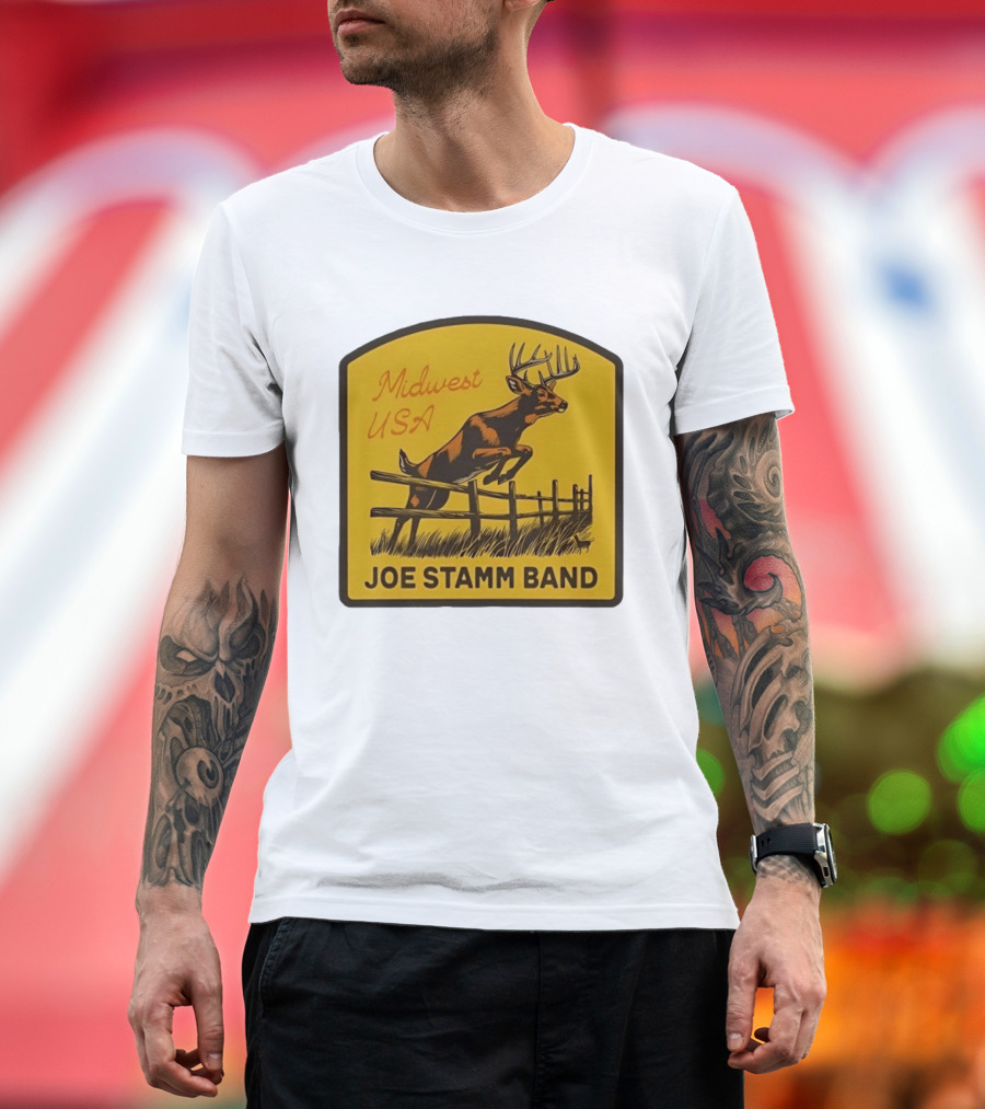 Joe Stamm Band Midwest USA Deer Jumping Fence Over Farm Field T-Shirt