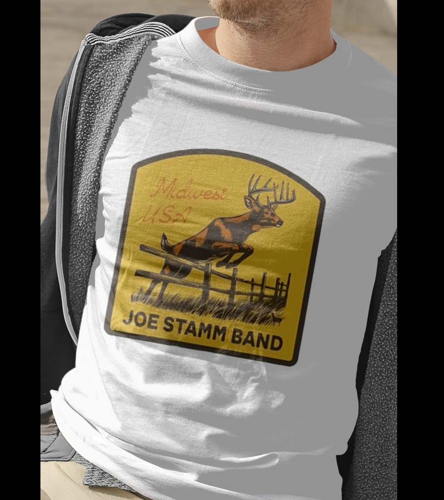 Joe Stamm Band Midwest USA Deer Jumping Fence Over Farm Field T-Shirt