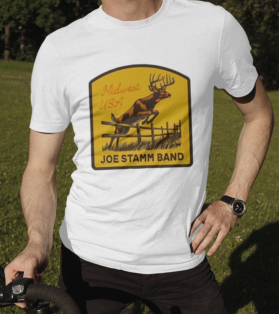 Joe Stamm Band Midwest USA Deer Jumping Fence Over Farm Field T-Shirt
