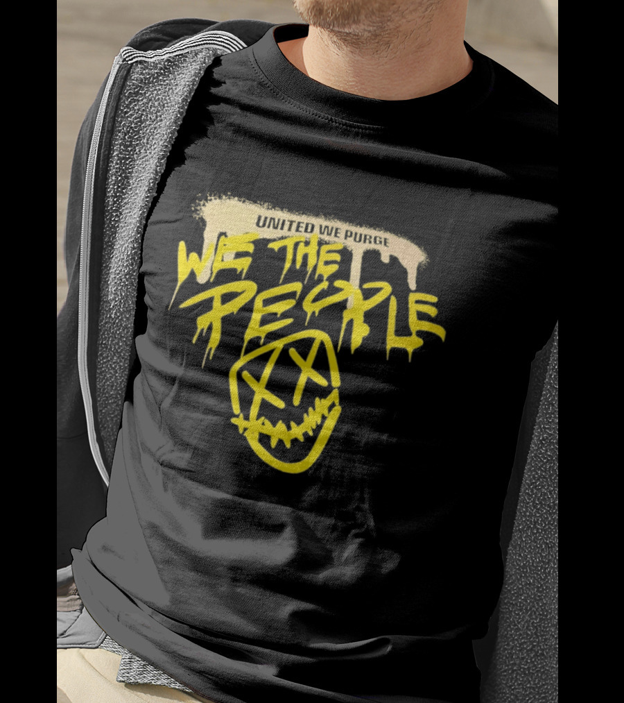 United We Purge We The People Horror Movie Mask Dripping Yellow T-Shirt