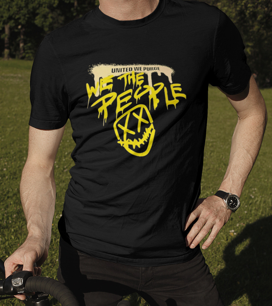 United We Purge We The People Horror Movie Mask Dripping Yellow T-Shirt