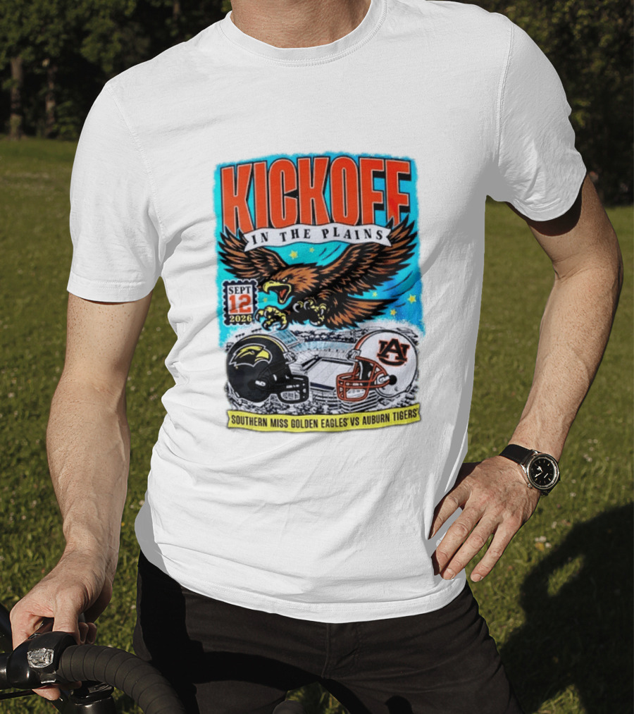Kickoff In The Plains Southern Miss Golden Eagles Vs Auburn Tigers Sept 12 2026 Football Matchup T-Shirt