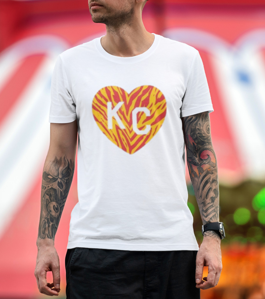 Made In KC Red Yellow Stripes Heart Charlie Hustle T-Shirt