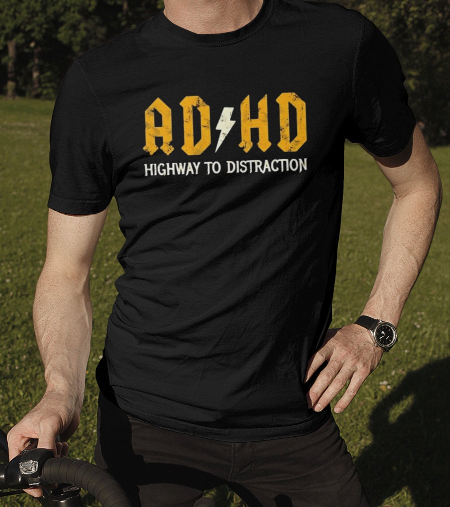 AD HD Highway To Distraction Distressed Lightning Bolt T-Shirt