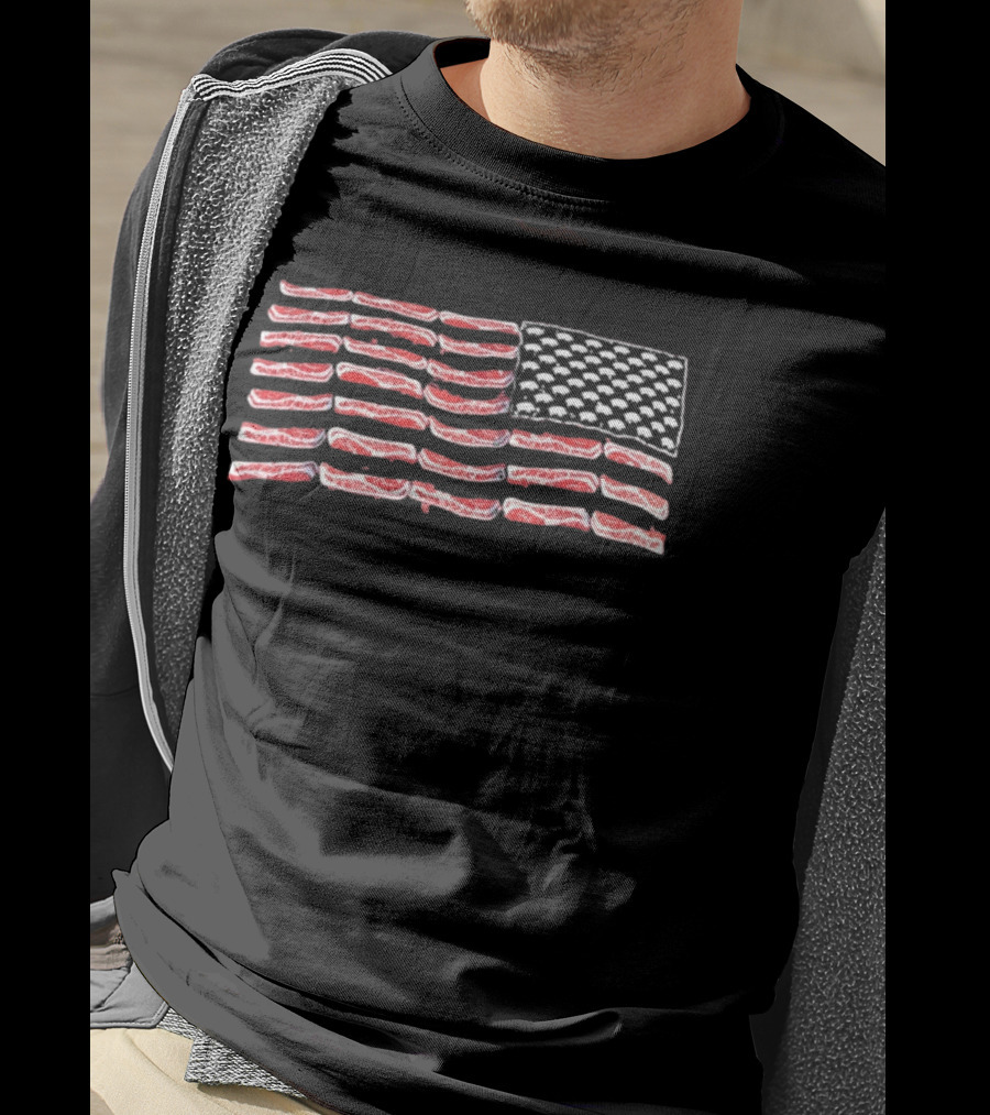 American Flag Bacon Strips With Pigs Pork Lover T-Shirt