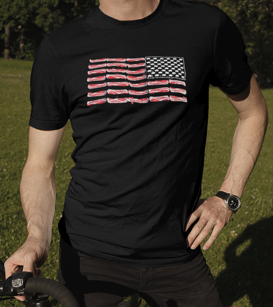 American Flag Bacon Strips With Pigs Pork Lover T-Shirt