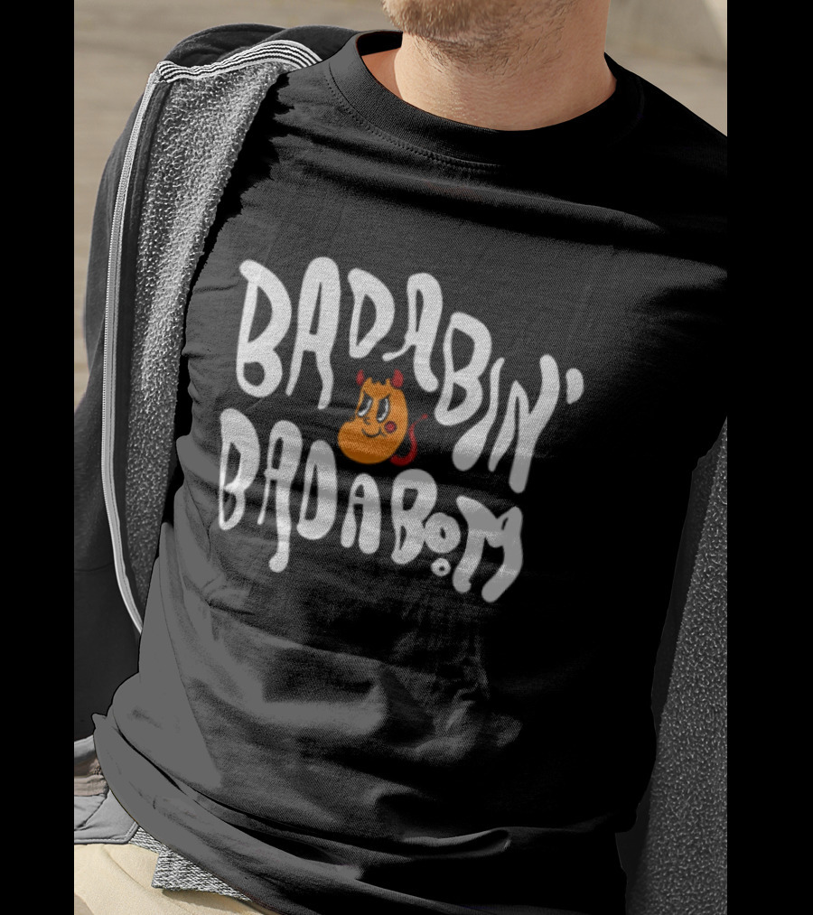 Badabing' Badaboom Cartoon Orange Smiley Face With Devil Horns T-Shirt