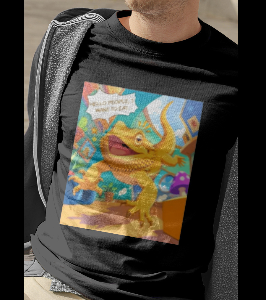 Bearded Dragon Hello People I Want To Eat Funny Lizard Cartoon T-Shirt