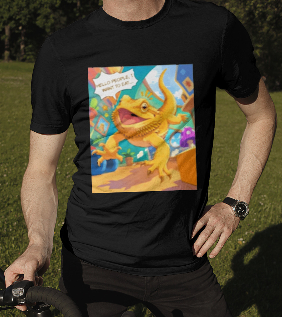 Bearded Dragon Hello People I Want To Eat Funny Lizard Cartoon T-Shirt