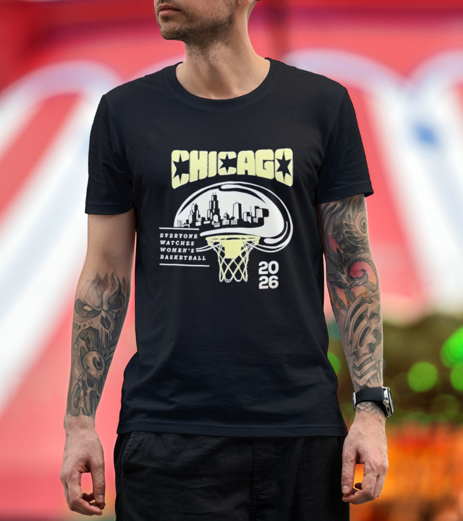 Chicago Everyone Es Women's Basketball 2026 Skyline And Basketball Hoop T-Shirt