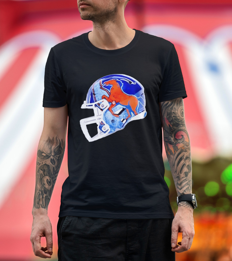 Denver Broncos Horse Helmet Blue And Orange NFL Team Gear T-Shirt