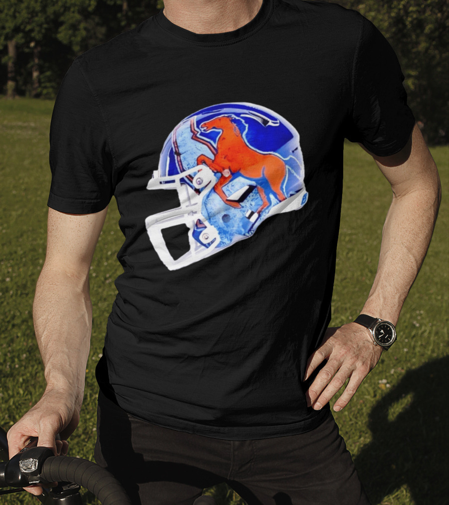 Denver Broncos Horse Helmet Blue And Orange NFL Team Gear T-Shirt