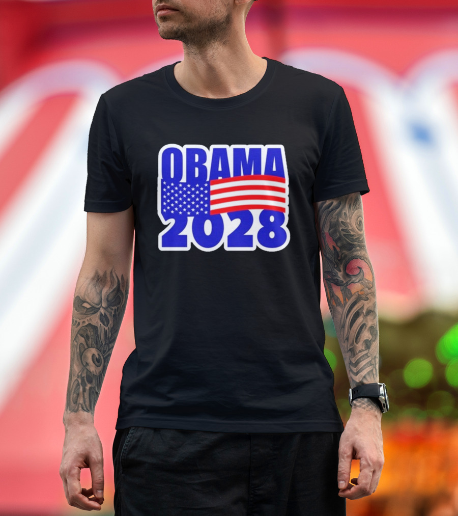 Obama 2028 American Flag Campaign T-Shirt