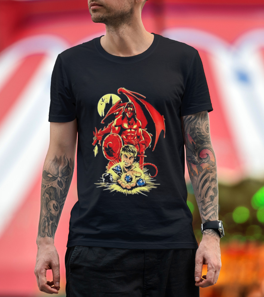 Dungeons And Dragons Player With Red Dragon And Blue Dice Adventure T-Shirt