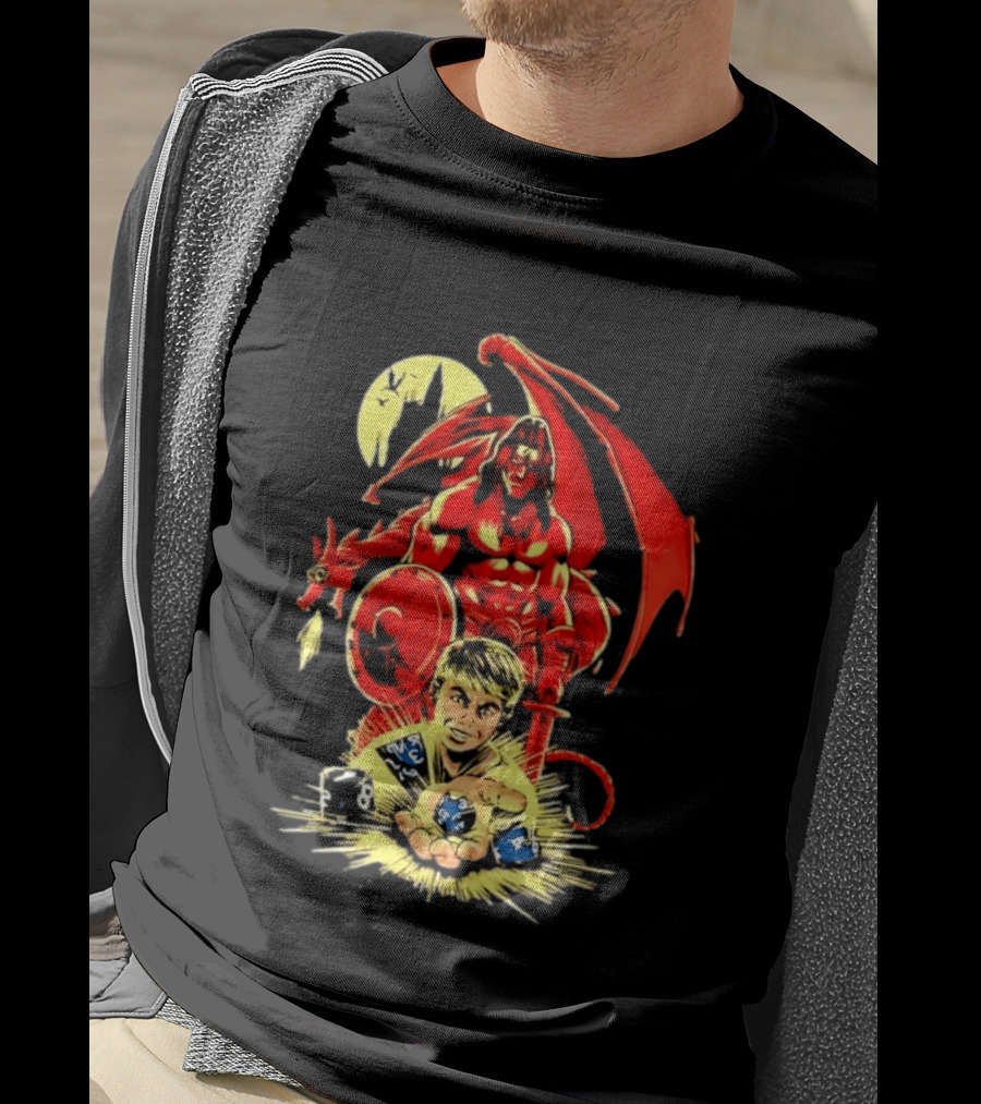 Dungeons And Dragons Player With Red Dragon And Blue Dice Adventure T-Shirt