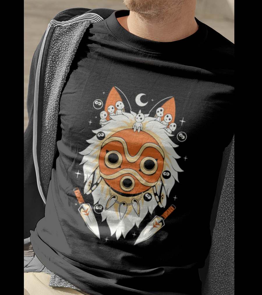 Princess Mononoke Mask Kodama Spirits Crescent Moon Daggers T-Shirt