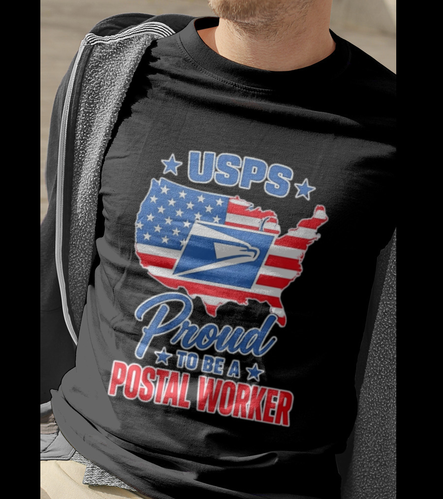 USPS Proud Postal Worker Mail Carrier USA Map T-Shirt