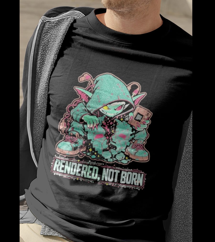 Rendered Not Born Cyber Goblin Gamer Cyberpunk Game Console T-Shirt