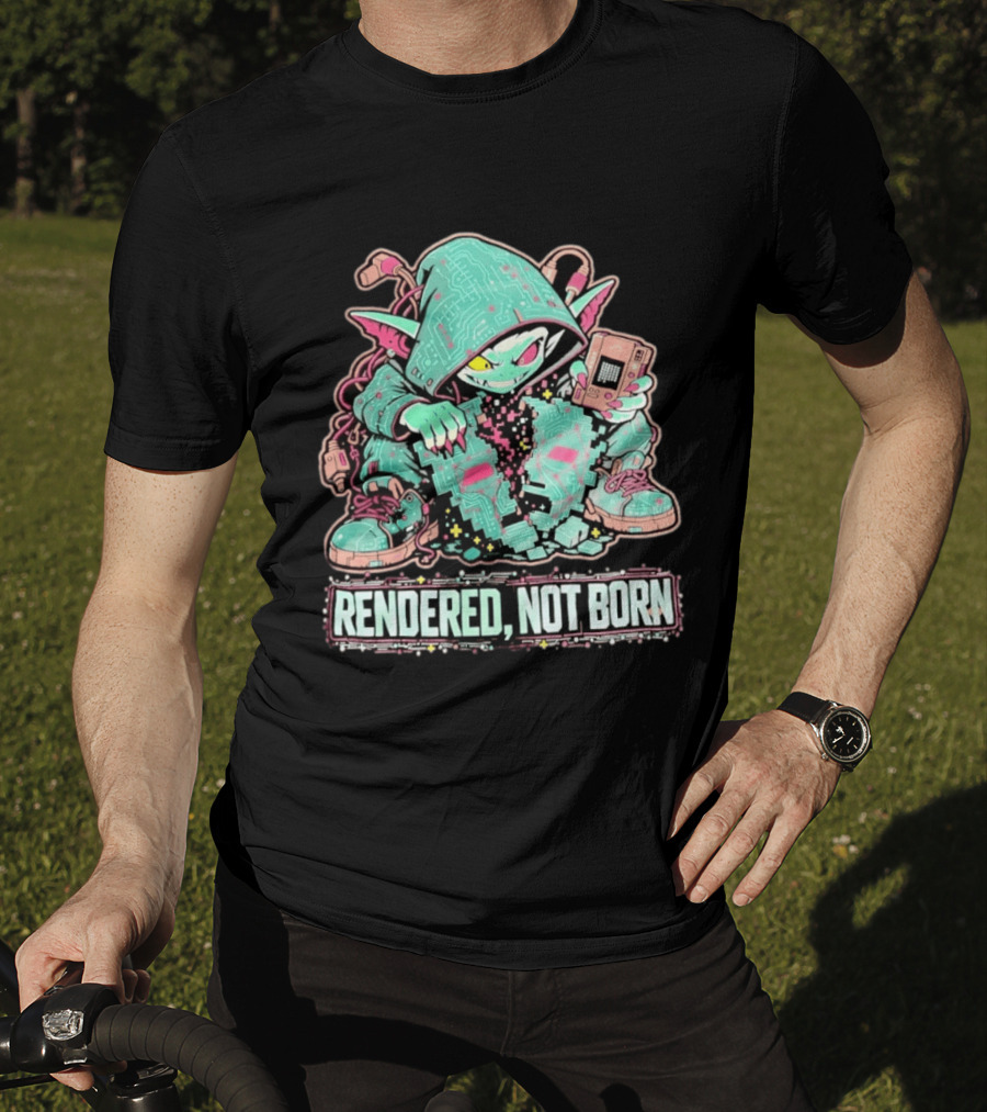 Rendered Not Born Cyber Goblin Gamer Cyberpunk Game Console T-Shirt