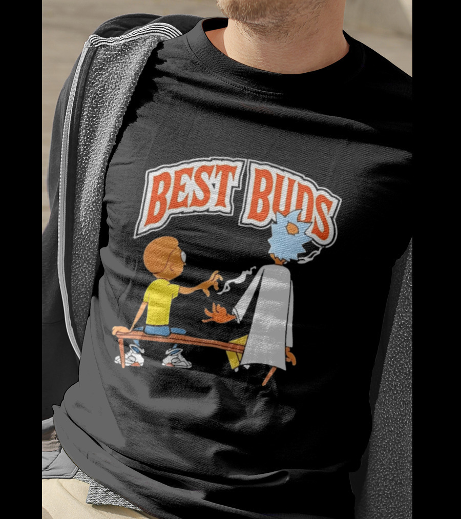 Rick And Morty Best Buds Adult Swim Cartoon Smoking Bench Scene T-Shirt