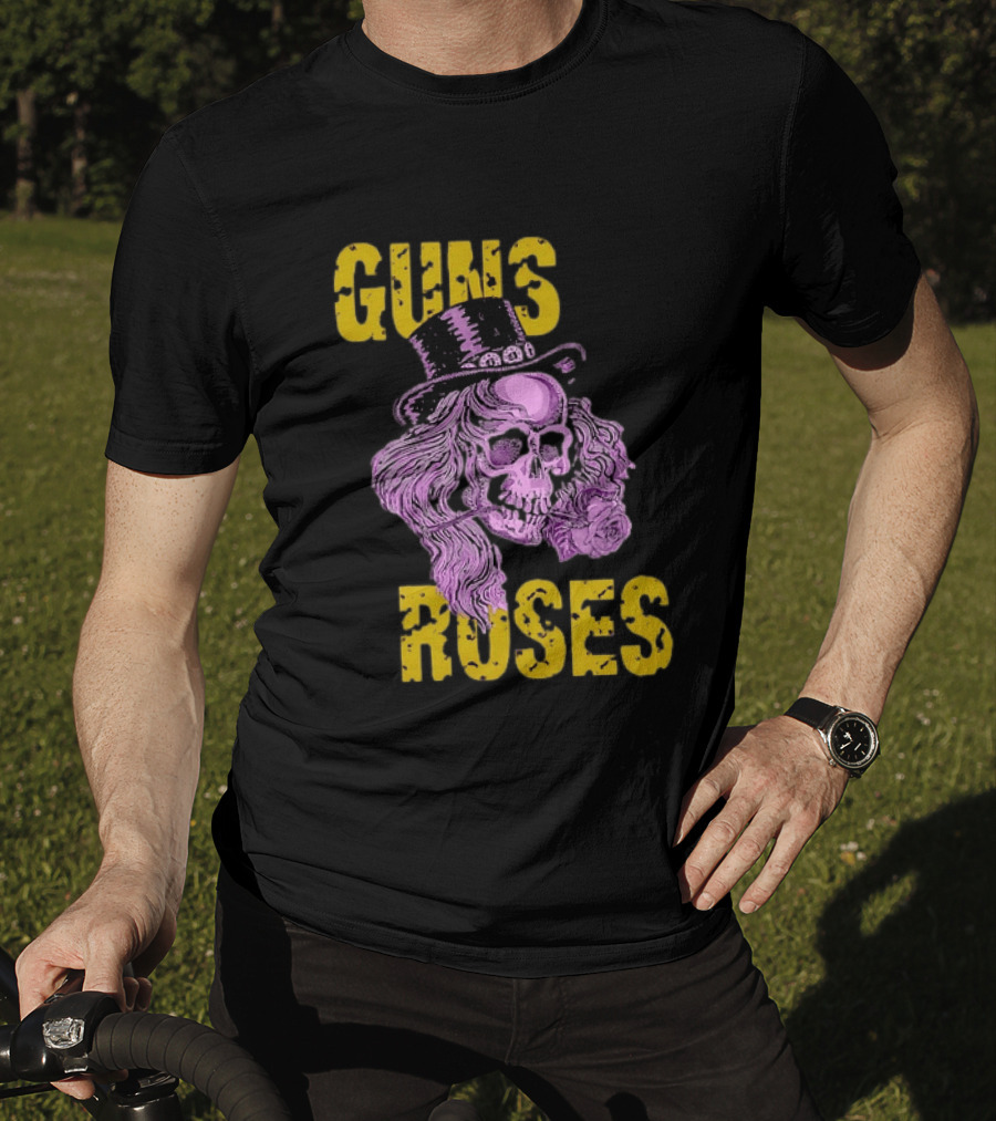 Guns N' Roses Distressed Skull With Top Hat And Roses T-Shirt