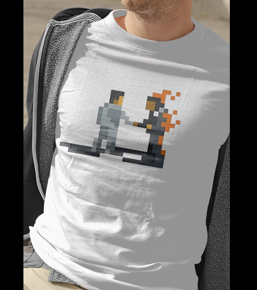 Pink Floyd Wish You Were Here Pixelated Two Men Shaking Hands Flames T-Shirt