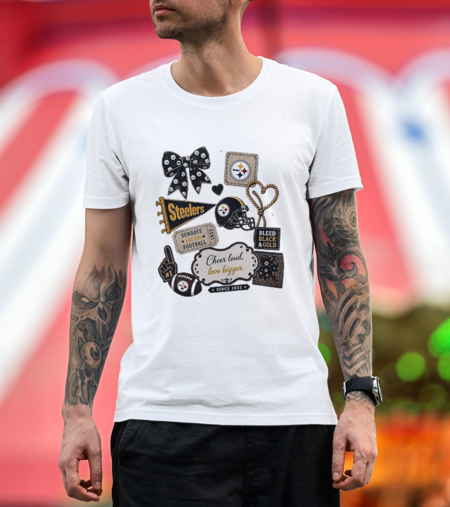 Pittsburgh Steelers Cheer Loud Love Bigger Steelers Sundays Are For Football Bleed Black And Gold Since 1933 T-Shirt