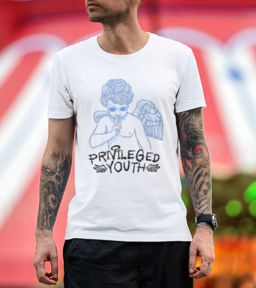 Privileged Youth Angel Blue Winged Figure Cream Color T-Shirt