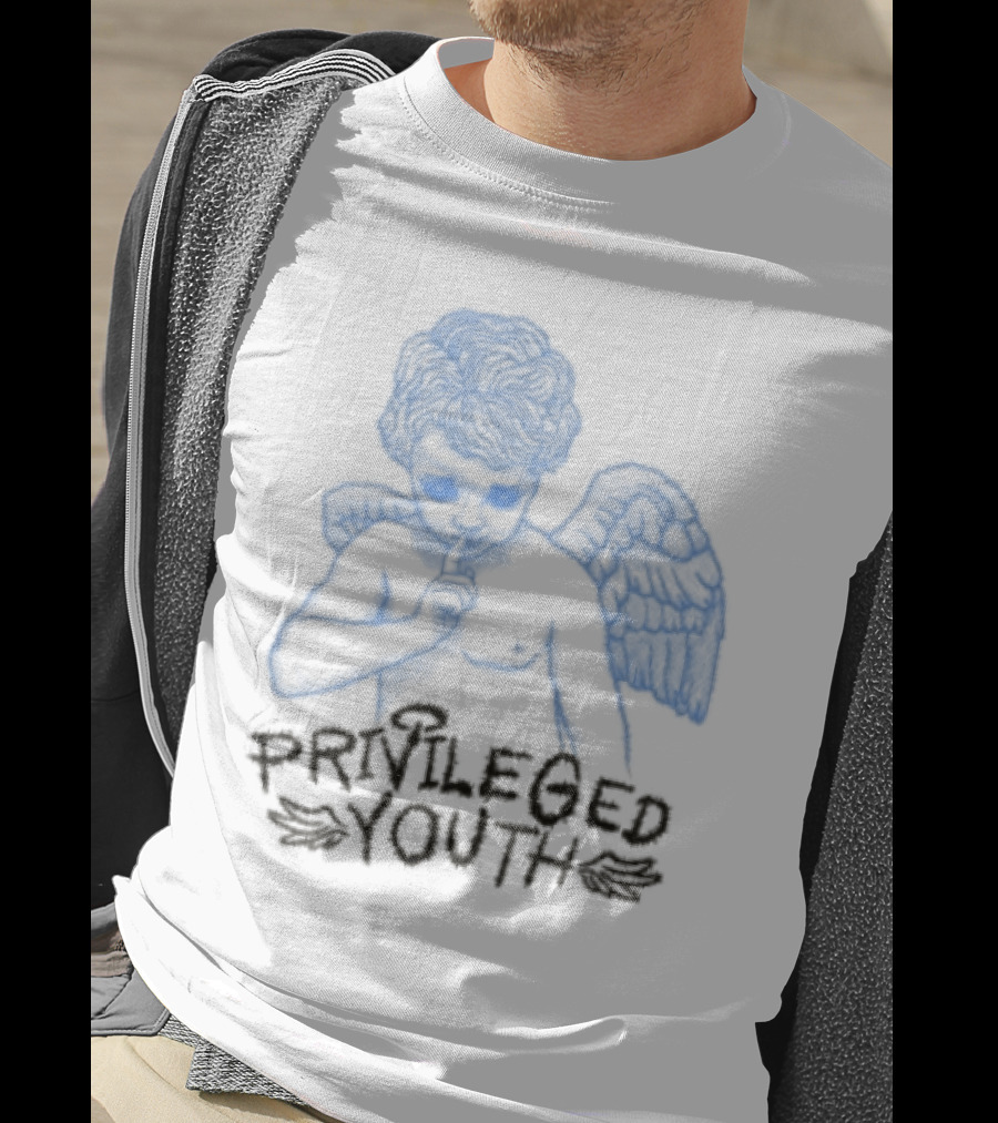 Privileged Youth Angel Blue Winged Figure Cream Color T-Shirt
