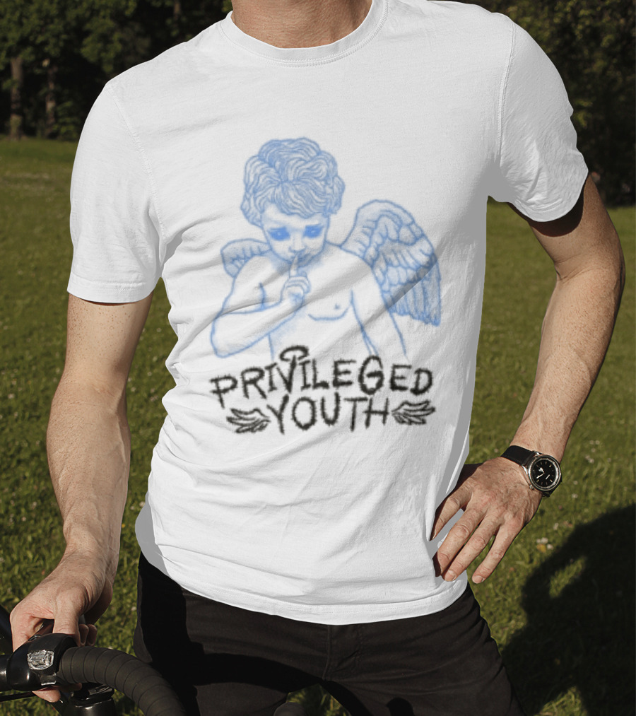Privileged Youth Angel Blue Winged Figure Cream Color T-Shirt