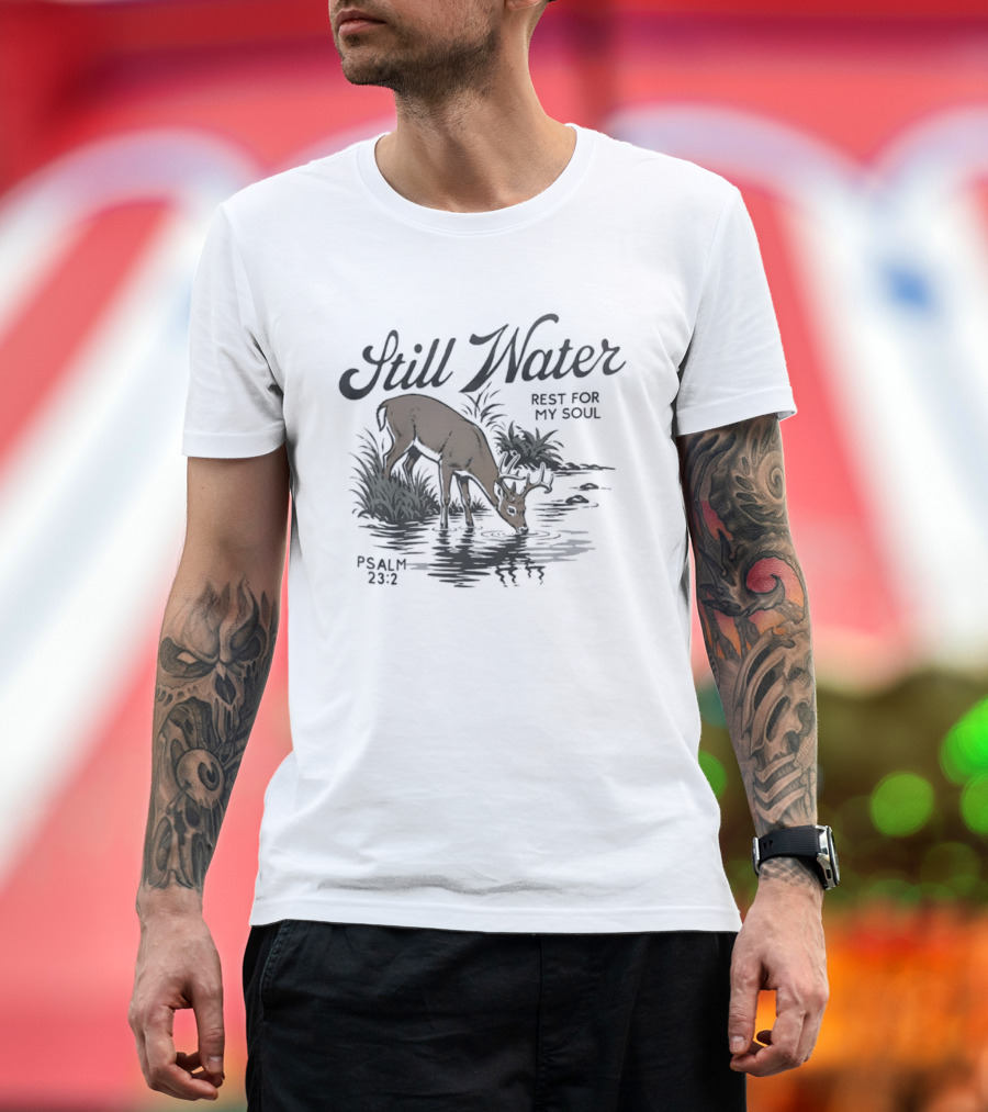 Still Water Rest For My Soul Deer And Nature Scene Psalm 23 2 T-Shirt