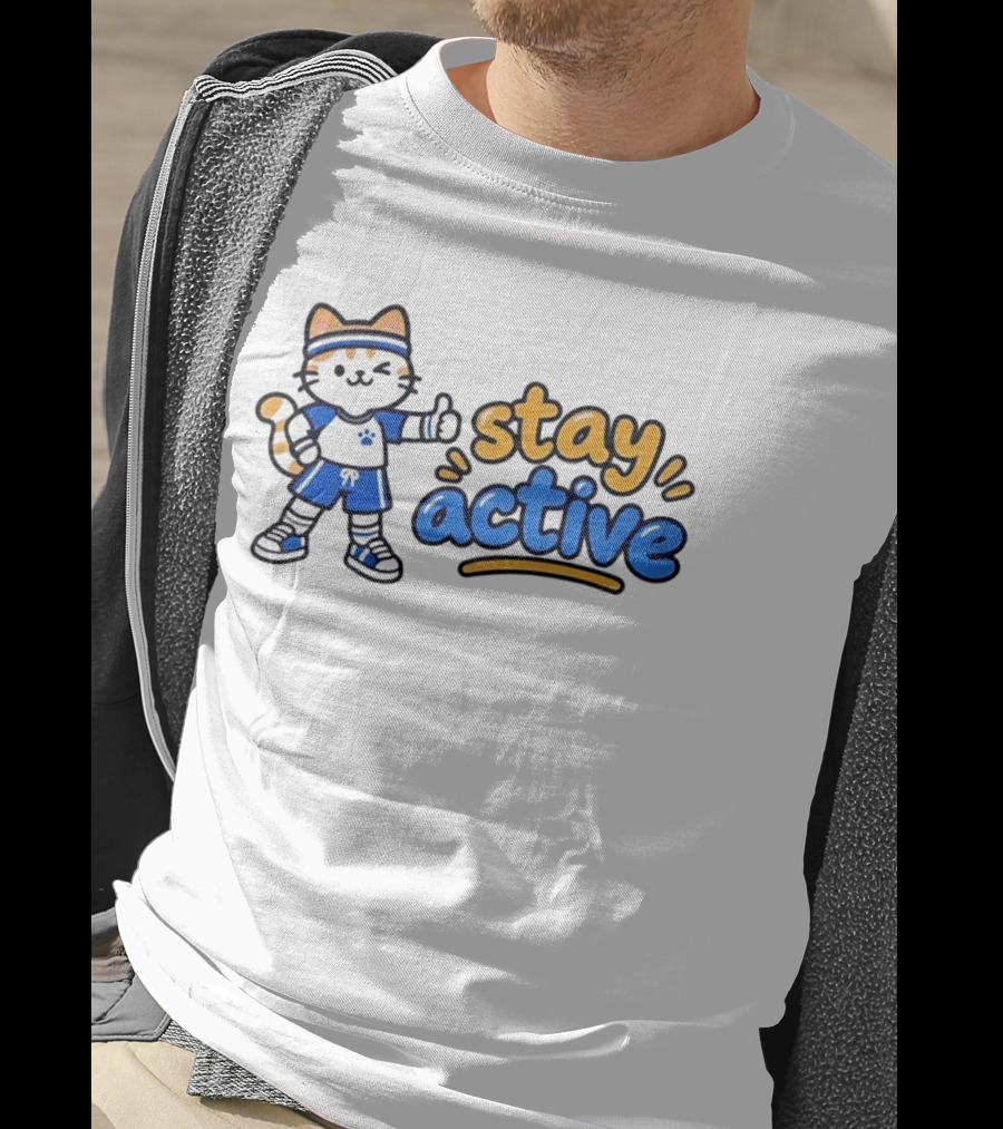 Cat Stay Active Fitness Workout Exercise T-Shirt