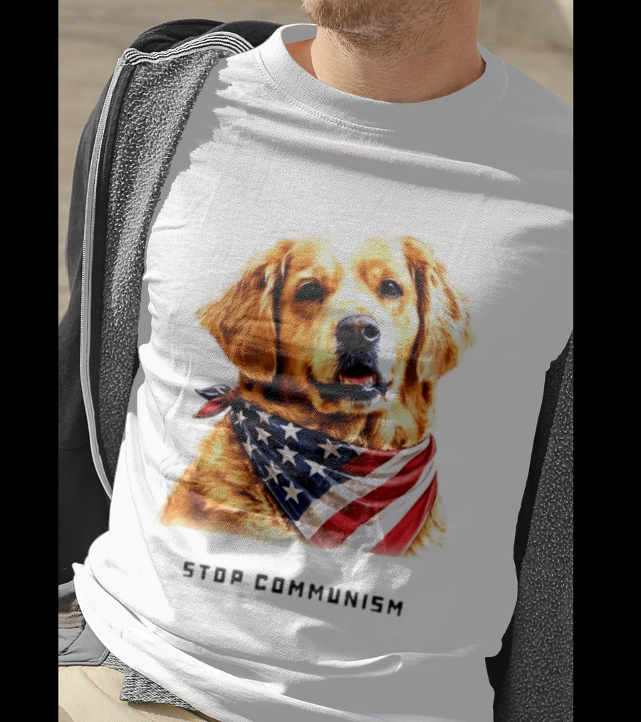 Golden Retriever Wearing American Flag Bandana Stop Communism T-Shirt