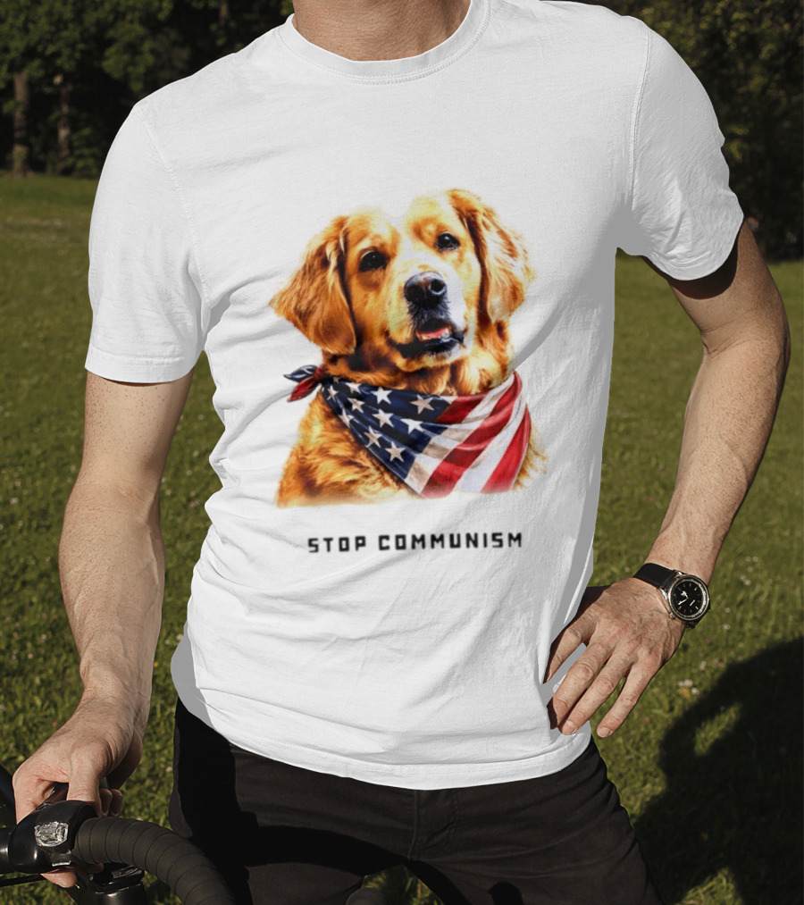 Golden Retriever Wearing American Flag Bandana Stop Communism T-Shirt