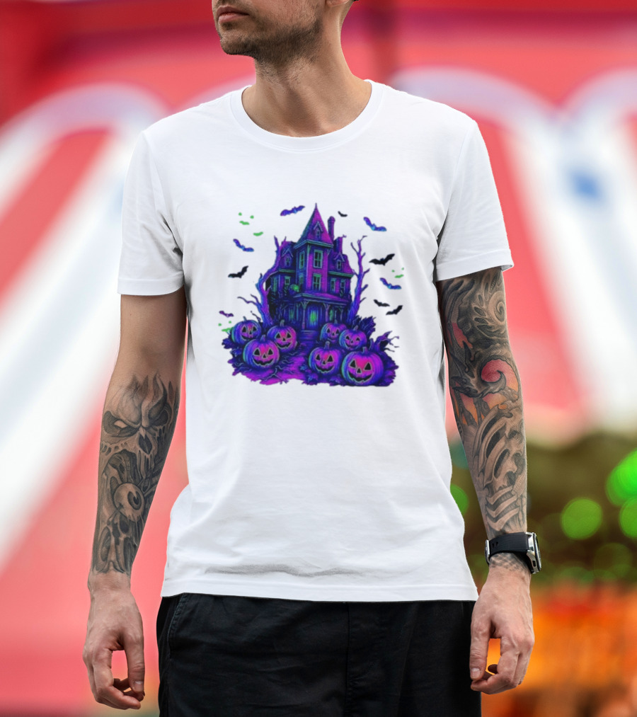 Halloween Bats Haunted House T-Shirt