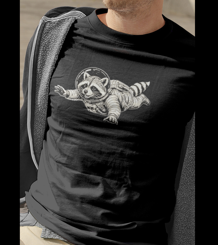 Astronaut Raccoon Floating In Space Galaxy Adventure T-Shirt