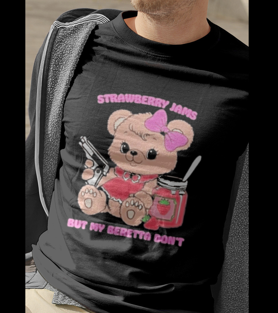 Strawberry Jams Cute Bear With Beretta And Jam Jar T-Shirt