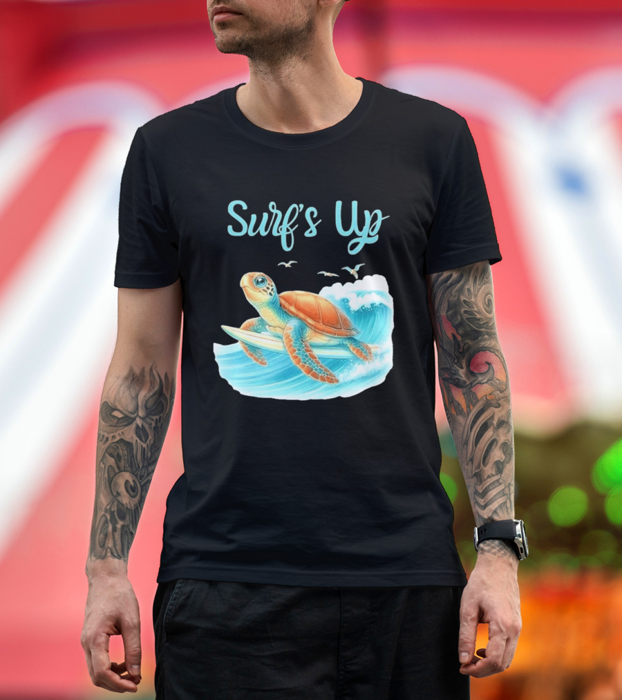 Surf's Up Turtle Riding Surfboard On Big Wave T-Shirt