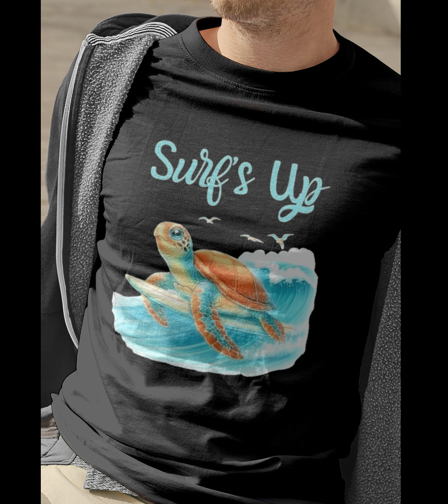 Surf's Up Turtle Riding Surfboard On Big Wave T-Shirt