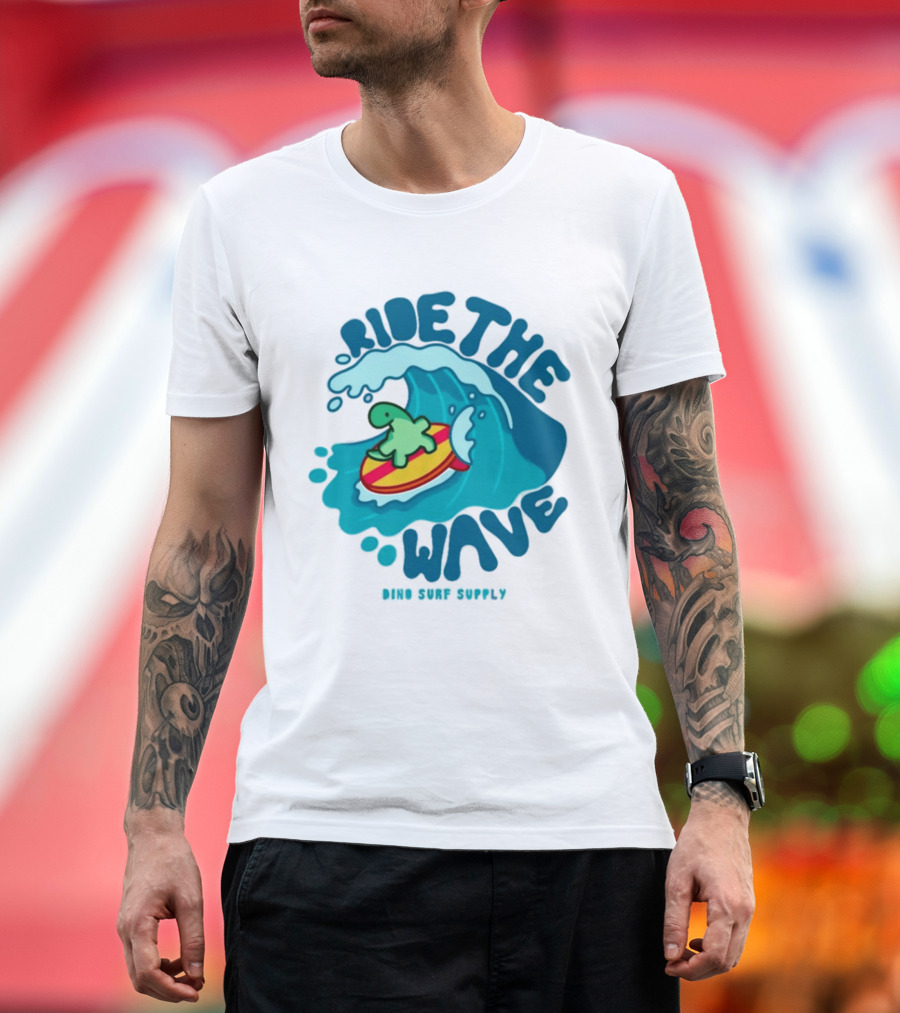 Ride The Wave Turtle Surfing Dino Surf Supply T-Shirt
