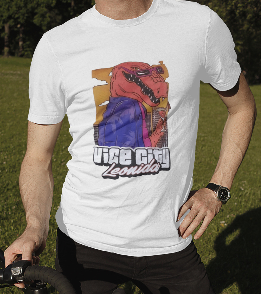 Vice City Leonida Rex Dinosaur Gaming Retro Vibes T-Shirt