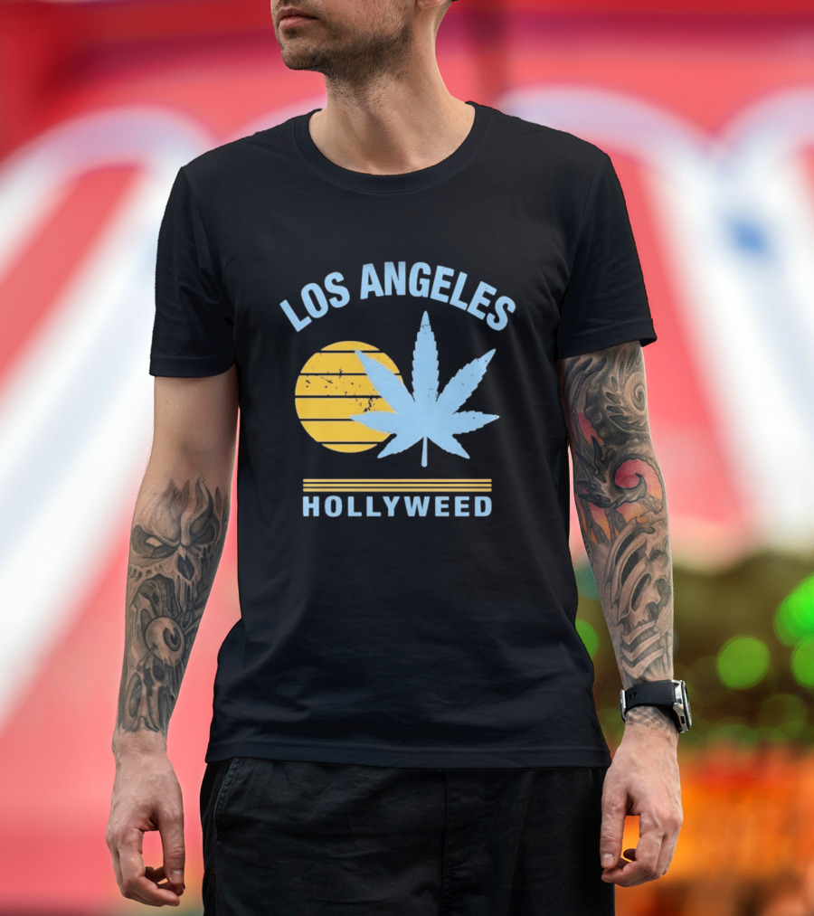 Los Angeles Hollyweed Cannabis Leaf Sunburst T-Shirt
